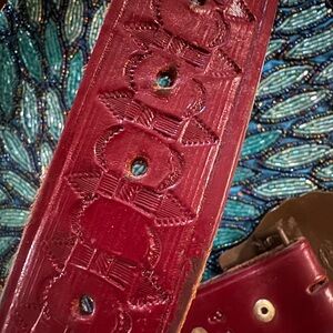 Burgundy color metal buckle with rhinestones cowgirl genuine leather belt